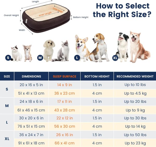 Miguel Orthopedic Dog Bed with Removable Washable Cover Memory Foam Cat Bed for Small Dogs Calming Pet Bed with Sides, Sofa Dog Couch, Egg Foam Support, Non-Slip Bottom, Brown 24 inch