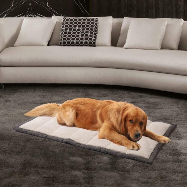 Outdoor Dog Bed, Portable Travel Mat, Rollup Pet Camping Gear, Crate Pad with Carry Handles for Large Dogs, Super Soft, Machine Washable, 42 * 28' Grey