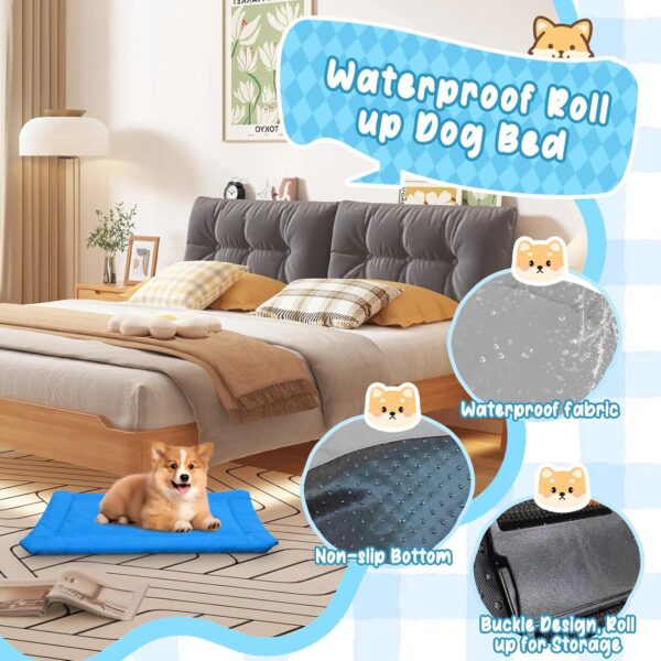 Outdoor Dog Bed, Foldable Waterproof Roll up Dog Bed, Portable Camping Travel Dogd Bedd, Non-Slip, Machine Washable Outdoor Pet Beds for Small, Medium and Large Dogs and Cat (Blue)