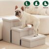 Love's cabin Dog Stairs for High Bed 18" H,Foldable Pet Stairs for Small Medium or Large Dogs Puppy with Storage for Bed or Couch, Cat Dog Steps Ramp with Zip up to 210 lbs(Beige,3 Steps no Condo)