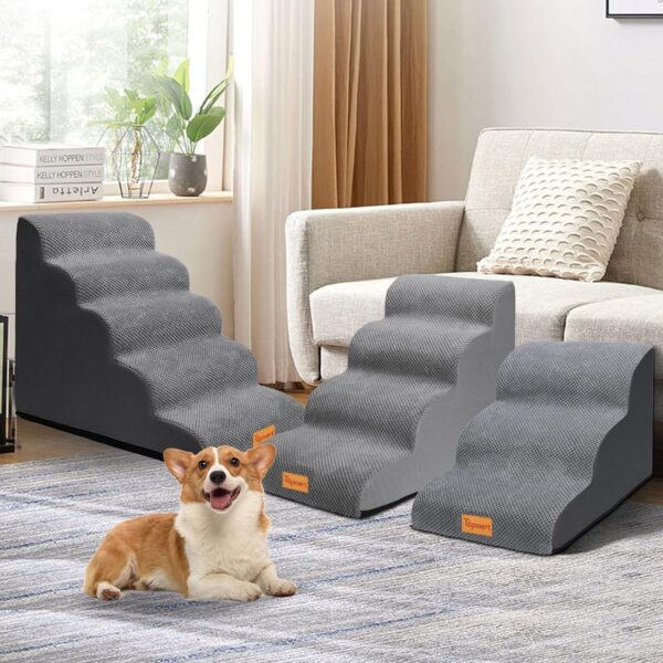 Topmart Dog Stairs for Small Dogs, 4-Step, 19.7”H, Dog Steps for High Beds Couches with All-Round Waterproof Cover, Non-Slip Sturdy Dog Ramp for Old Cats, Injured Pet