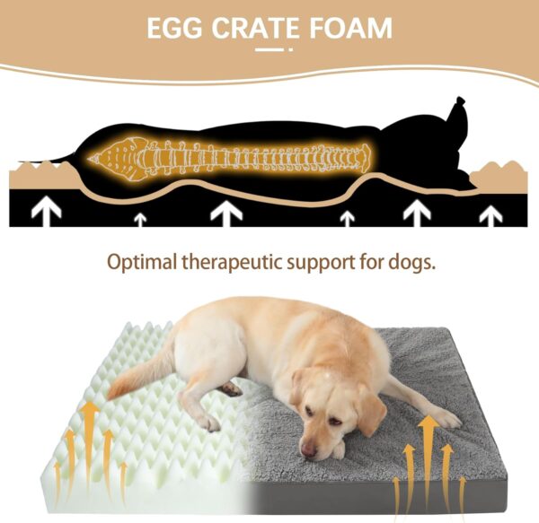 MIHIKK XL Dog Bed Waterproof Dog Beds Large Sized Dog Orthopedic Crate Bed with Removable Washable Cover Egg-Crate Foam Pet Pad Mat with Anti-Slip Bottom, 41 x 27 Inch, Dark Grey