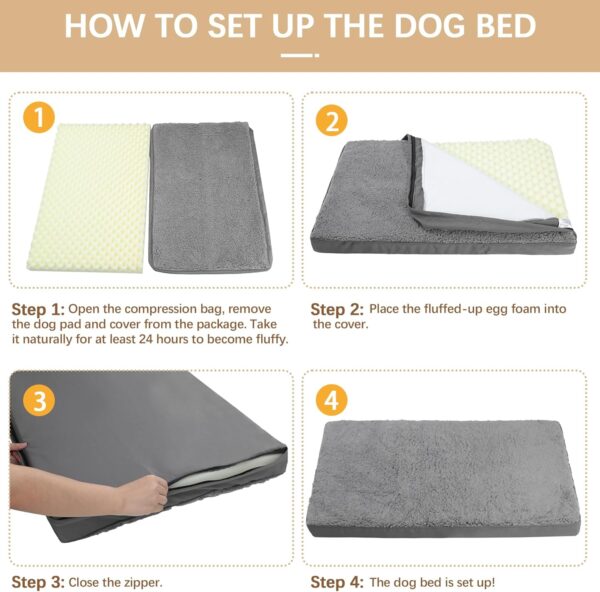 MIHIKK XL Dog Bed Waterproof Dog Beds Large Sized Dog Orthopedic Crate Bed with Removable Washable Cover Egg-Crate Foam Pet Pad Mat with Anti-Slip Bottom, 41 x 27 Inch, Dark Grey