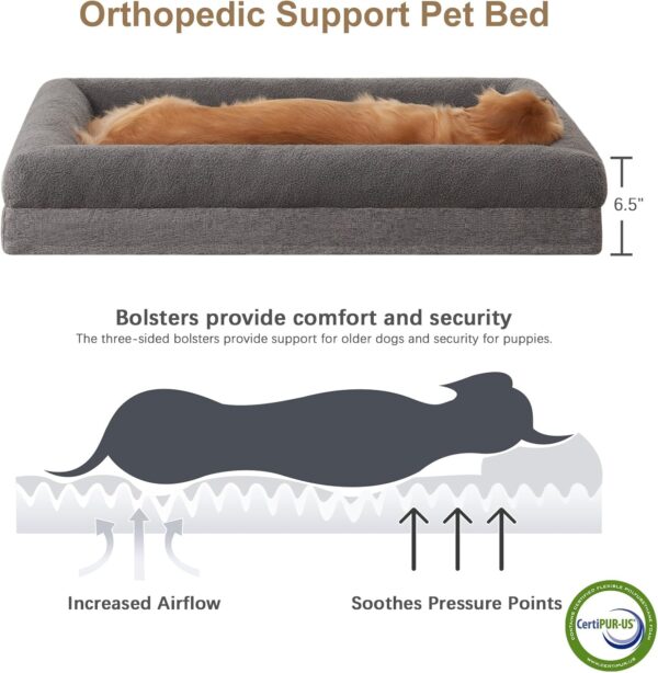 RRPETHOME Washable Dog Bed Medium Size Dog Couch, Orthopedic Pet Beds with Removable Cover, Waterproof Pet Bed with Bolsters, Dogs Sofa Bed with Non Slip Bottom, Medium, Grey