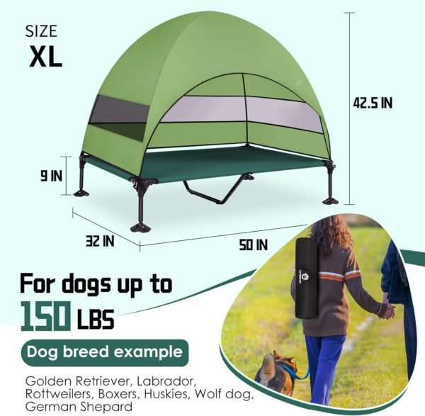 Elevated Dog Bed with Upgraded Canopy, Raised Outdoor Dog Tent with Powerful Anti-Slip Feet, Portable Pet Cot with Larger Shade, Raised Cooling Bed for Camping, Backyard, Beach, Poolside
