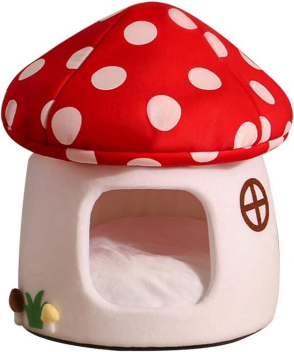 Mushroom Cat Bed Chocolate Cookie Cat Beds for Indoor Cats Mushroom Cow Shape Cat Cave Bed Cat Tent with Removable & Washable Cushion Pillow Cat House Bed for Cats Small Dogs ﻿