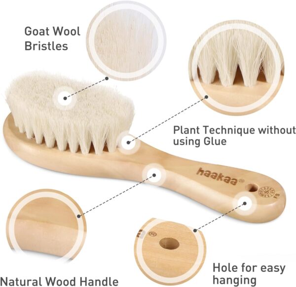 haakaa Baby Hair Brush and Comb Set & Pear-FECT Manicure Kit for Newborns & Toddlers, Natural Soft Goat Bristles and Wooden Handle, Baby Healthcare and Grooming Kit, Baby Nail Clippers, Pearl White