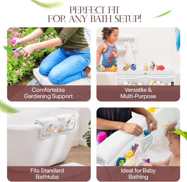 Baby Bath Kneeler and Elbow Rest pad Set | 1.5” Thick Padding, Non-Slip Bathtub Kneeling Pad, Machine Washable Baby Bath Cushion, Includes Ultra-Soft Washcloth and Brush for Bathing - White