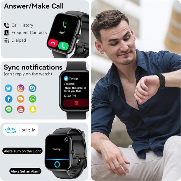 Smart Watch with Alexa & Bluetooth Calls, 1.83" HD Fitness Tracker for Men Women, IP68 Waterproof, 120+ Workout Modes, 24/7 Heart Rate/Sleep Tracking, iOS Android Compatible (Black)