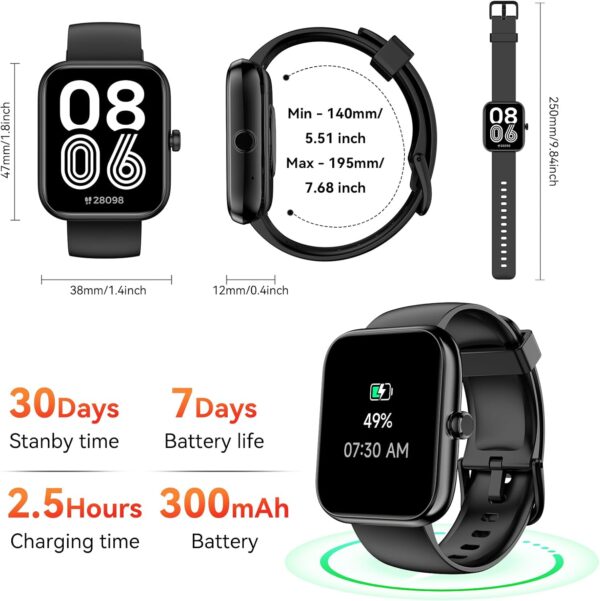 Smart Watch with Alexa & Bluetooth Calls, 1.83" HD Fitness Tracker for Men Women, IP68 Waterproof, 120+ Workout Modes, 24/7 Heart Rate/Sleep Tracking, iOS Android Compatible (Black)