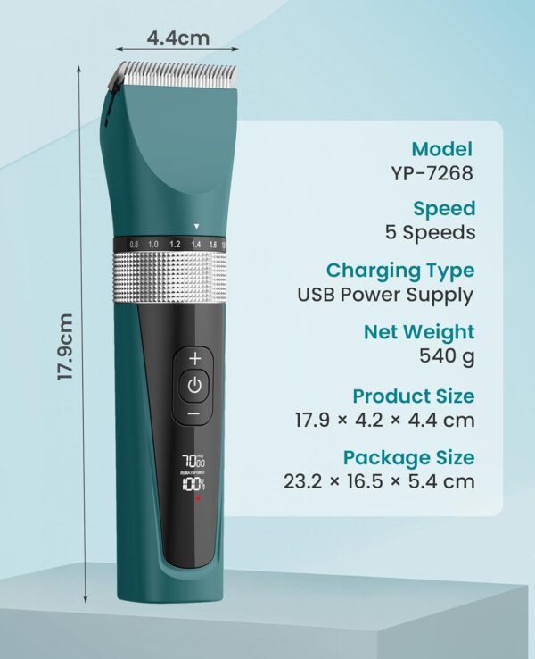 oneisall Cat Clippers for Matted Hair, 5-Speed Quiet Cat Grooming kit, Cordless Cat Shaver for Long Hair,Waterproof Cat Hair Trimmer, Pet Clippers for Cats(Green)