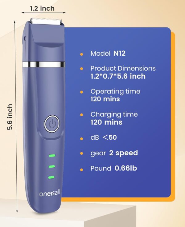 oneisall 4-in-1 Cordless Dog Grooming Kit with 2-Speed Clippers, Low Noise Paw Trimmer & Rechargeable Quiet Nail Grinder for Dogs and Cats （Blue）