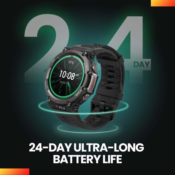 Amazfit T-Rex 2 Rugged Smart Watch 47mm, Military Certified, Dual-band GPS, 24-Day Battery Life, Ultra-low Temperature Operation, AI Fitness Coach, 150+ Sports Modes, for Android iPhone(Black)