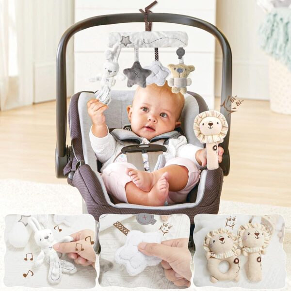 9pcs Newborn Baby Gifts for Boys Girls, Baby Shower Gifts for Baby Infant Toys 0-6 Months with 2 Rattle & Seat Toy, Blanket/Onesies/Bib/Socks/Memory/Carry Box, New Born Essential Stuff Gift