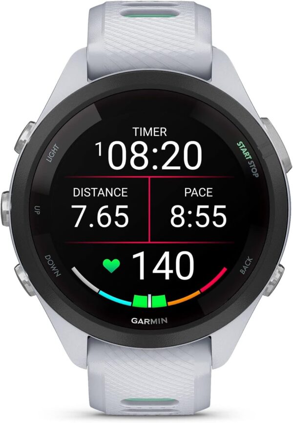 Garmin Forerunner 265S Running Smartwatch, Colorful AMOLED Display, Training Metrics and Recovery Insights, Whitestone and Neo Tropic 42 mm