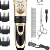 Dog Grooming Kit Clippers, Low Noise, Electric Quiet, Rechargeable, Cordless, Pet Hair Thick Coats Clippers Trimmers Set, Suitable for Dogs, Cats, and Other Pets (Gold)