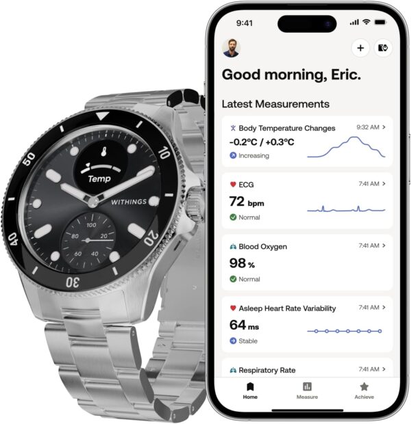 Withings Scanwatch Nova - Heart Health Hybrid Smart Watch for Men & Women - SPO2, Temperature Monitoring, Sleep, Respiratory Health, Cycle Monitoring, 30-Day Battery Life, Apple iOS/Android