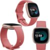 Fitbit Versa 4 Health and Fitness Smart Watch (Pink/Rose) with Built-in GPS, 6 Day Battery Life, S & L Bands, Bundle with 3.3foot Charge Cable, Wall Adapter, Screen Protectors & PremGear Cloth
