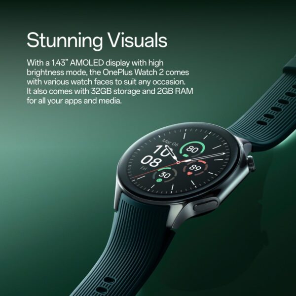 ONEPLUS Watch 2, 32GB, 100-Hour Battery, Health & Fitness Tracking, Sapphire Crystal Design, Dual-Engine, Wear OS by Google