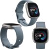 Fitbit Versa 4 Health and Fitness Smart Watch (Blue/Platinum) with Built-in GPS, 6 Day Battery Life, S & L Bands, Bundle with 3.3foot Charge Cable, Wall Adapter, Screen Protectors & PremGear Cloth