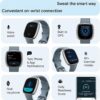 Fitbit Versa 4 Health and Fitness Smart Watch (Blue/Platinum) with Built-in GPS, 6 Day Battery Life, S & L Bands, Bundle with 3.3foot Charge Cable, Wall Adapter, Screen Protectors & PremGear Cloth