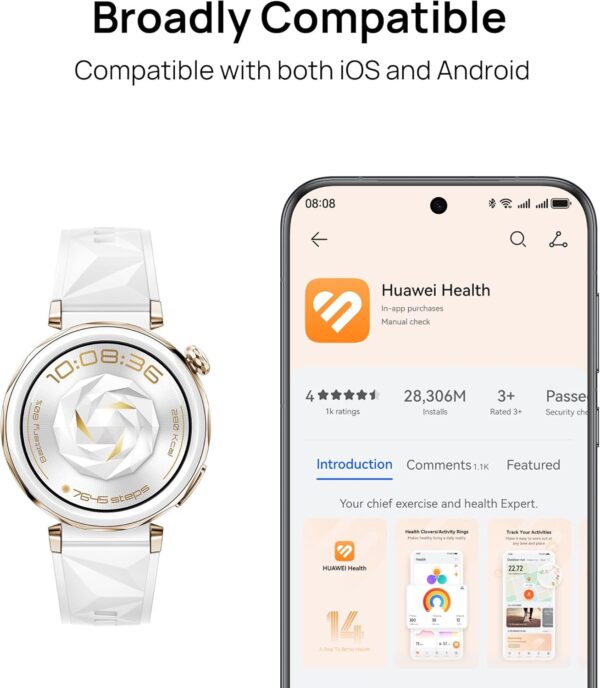 HUAWEI Watch GT 5 Pro 42 mm Smartwatch, Sharp-Edged Design, up to 7 Days Battery Life, Pro-Level Sports Watch, Health Tracking, Compatible with iOS and Android, White Ceramic