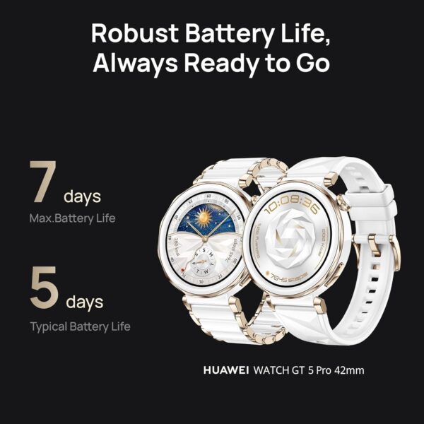 HUAWEI Watch GT 5 Pro 42 mm Smartwatch, Sharp-Edged Design, up to 7 Days Battery Life, Pro-Level Sports Watch, Health Tracking, Compatible with iOS and Android, White Ceramic