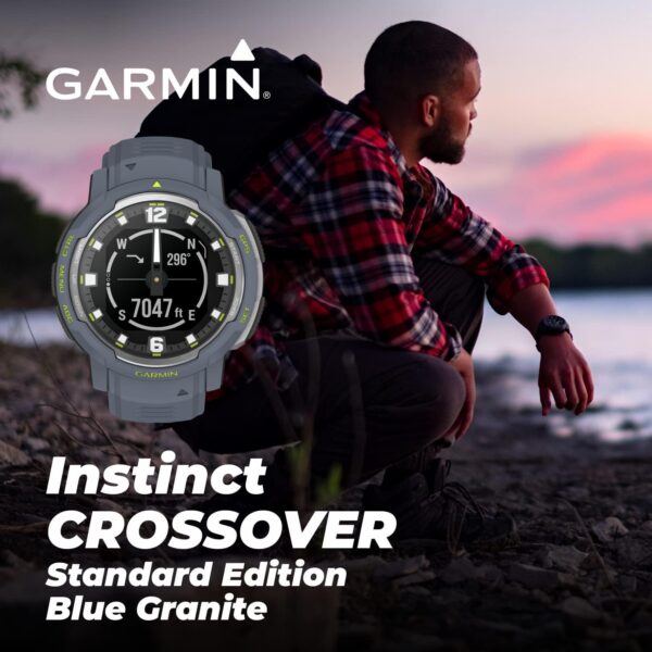 Wearable4U Garmin Instinct Crossover, Rugged Hybrid Smartwatch, Analog Hands and Digital Display 1.27 in, Blue Granite E-Bank Bundle