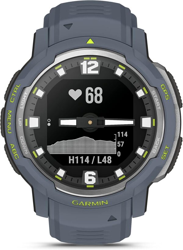 Wearable4U Garmin Instinct Crossover, Rugged Hybrid Smartwatch, Analog Hands and Digital Display 1.27 in, Blue Granite E-Bank Bundle