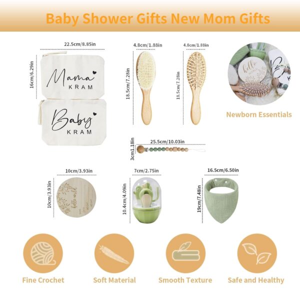 8 Packs Baby Essentials Baby Shower Gifts New Mom Gifts Baby Gifts Gender Neutral - Baby Brush and Comb Set - Non-Toxic No Pungent Smell - Baby Nail Clippers,Bags, Bibs Love Gifts Practical and Cute