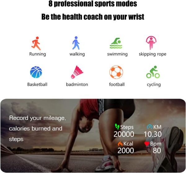 Smartwatch Fitness Tracker with Heart Rate Sleep Stress SpO2 Monitor 1.7" Color Touch Screen Waterproof IP67 Activity Trackers Watch Pedometer Stopwatch for iPhone Android Phone Gray (White)