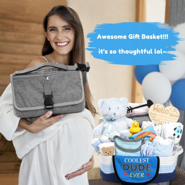 Baby Gift Set for Newborn, New Baby Boy Gift Basket, Newborn Essentials Hat Onesie Bear Toys Keepsake Blanket Infant Diaper Changing Pad Bibs, Baby Shower Gifts for Boys