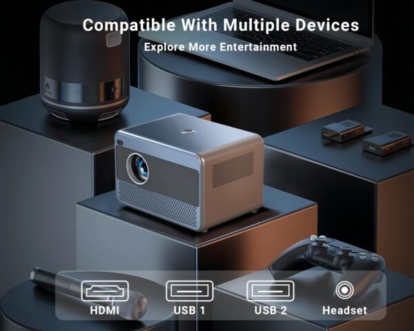 Smart Projector Wifi Bluetooth Outdoor: [Netflix Licensed&YT/Prime Video] 4K Support Movie Projector Built in App Dolby Audio 400" Zoom Indoor Home Ceiling Portable Projector with iOS/Android/Win/HDMI