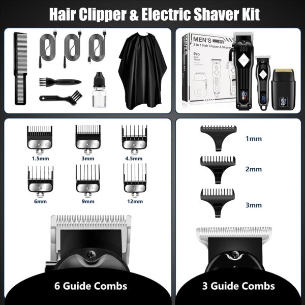 SUNNOW Hair Clippers for Men, Beard Trimmer & Hair Trimmer & Electric Foil Shavers Razor Kit, Hair Cut Machines Men's Beard Grooming Kit for Home, Barber(Black)