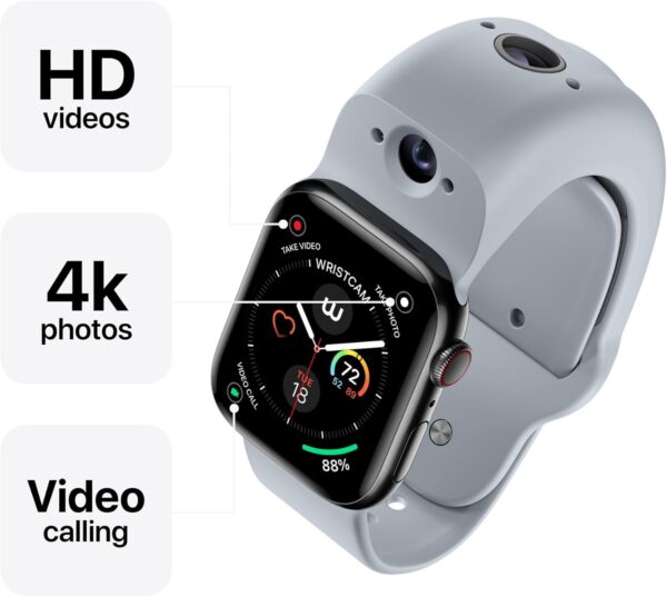 Wristcam, Smart Dual-Camera Band for Apple Watch (Apple MFi Certified), 8MP Sensor, Full HD Video/720P Sport Mode, (New) Pro. Image Stabilization, WiFi, IP68 Water Resistant, Siri Integration