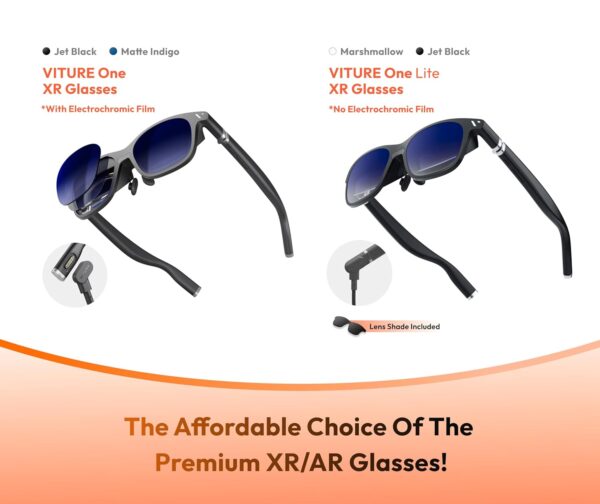 VITURE One Lite XR Glasses, 120" Full HD, Harman Sound, AR Glasses fits iPhone 16/15 (Spatial Video Supported), Steam Deck/ROG Ally/Gaming Consoles/Mac/PC/Android, Myopia Adjustments