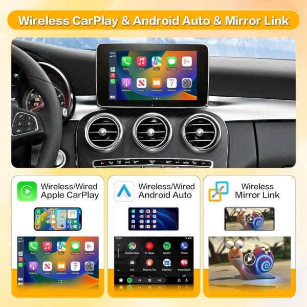 Wireless Carplay Retrofit Kit Decoder for Mercedes Benz NTG5.0 C Class(2014-2018) GLC Class(2016-2019), Support Wireless Android Auto, YouTube,Mirrorlink, Reverse Camera