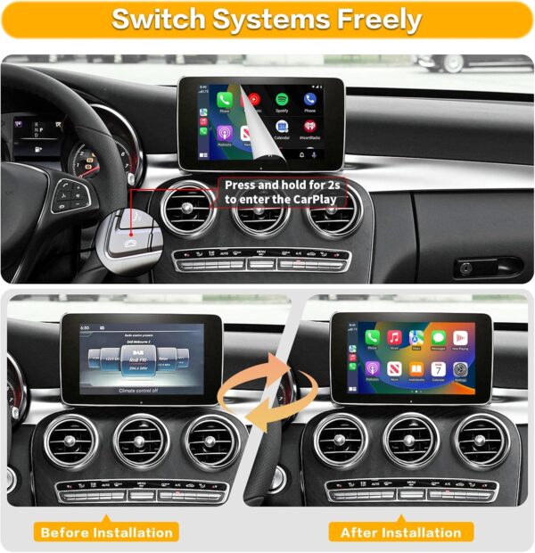 Wireless Carplay Retrofit Kit Decoder for Mercedes Benz NTG5.0 C Class(2014-2018) GLC Class(2016-2019), Support Wireless Android Auto, YouTube,Mirrorlink, Reverse Camera