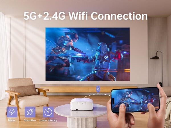GooDee Smart 4K 1080P Projector - Video Projector with WiFi and Bluetooth, Movie Outdoor Projector for Home Theater Dolby Audio Zoom Portable Projector TV Stick, Netflix/Amazn Prime Video Certified