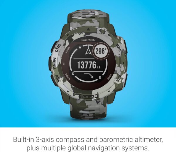 Garmin Instinct Solar, Rugged Outdoor Smartwatch with Solar Charging Capabilities, Built-in Sports Apps and Health Monitoring, Lichen Camo