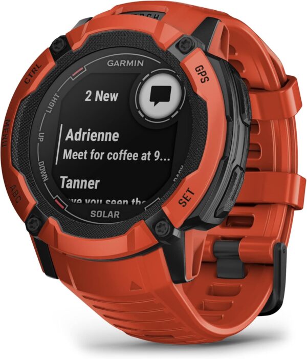 Garmin Instinct 2X Solar, Rugged GPS Smartwatch, Built-in Flashlight, Solar Charging Capability, Multi-Band GNSS, Flame Red