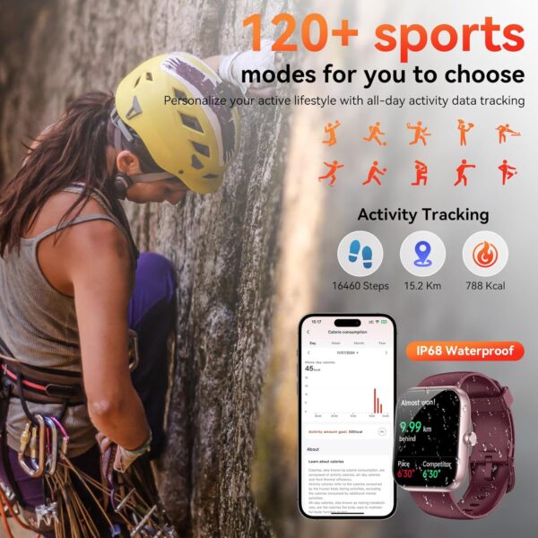 Smart Watch with Alexa & Bluetooth Calls, 1.83" HD Fitness Tracker for Men Women, IP68 Waterproof, 120+ Workout Modes, 24/7 Heart Rate/Sleep Tracking, iOS Android Compatible (Red)
