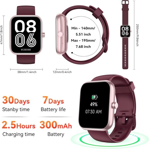 Smart Watch with Alexa & Bluetooth Calls, 1.83" HD Fitness Tracker for Men Women, IP68 Waterproof, 120+ Workout Modes, 24/7 Heart Rate/Sleep Tracking, iOS Android Compatible (Red)