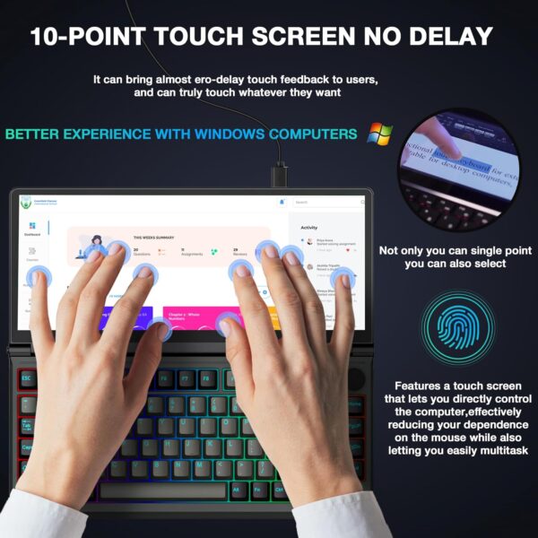 Kwumsy K3 Touchscreen Gaming Mechanical Keyboard - 82 Key Portable USB Wired RGB LED Backlit N-Key Compact Keyboard With 13" Foldable 0-90 Degree Portable Screen, Plug and Play for Wins Mac
