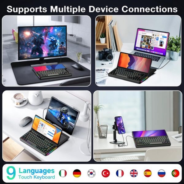 Kwumsy K3 Touchscreen Gaming Mechanical Keyboard - 82 Key Portable USB Wired RGB LED Backlit N-Key Compact Keyboard With 13" Foldable 0-90 Degree Portable Screen, Plug and Play for Wins Mac