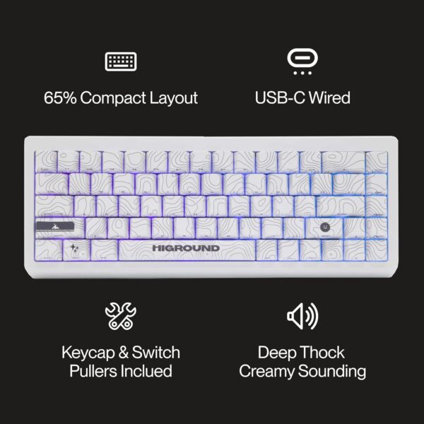 Higround Summit 2.0 SNOWSTONE 65% Mechanical USB Wired Gaming Keyboard, Dreamland Linear Switches, Programable RGB, Hot-Swappable, Deep Thock Creamy Sounding PC Keyboard