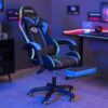 Gaming Chair with Bluetooth Speakers and RGB LED Lights Ergonomic Massage Video Game Chair with Footrest High Back with Lumbar Support Blue and Black