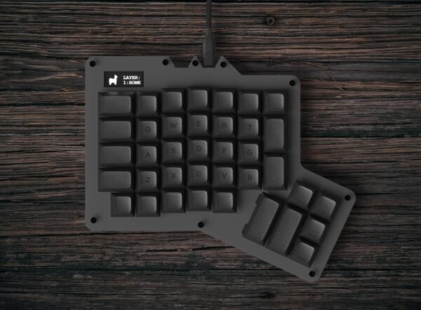 Apos ErgoDox 76 "Hot DOX V2 Split Ergonomic Mechanical Keyboard — Ortholinear, Indicator Screen, QMK/VIA Firmware, RGB, USB-C, PBT Keycaps, Hotswap (Dark - Kailh Rose Red Switches)