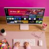 LG 27SR5BF-P 27-inch FHD (1920x1080) Smart Monitor with Streaming TV, webOS, Wireless Keyboard, Mouse, HDR10, IPS Display, webOS, Speaker, ThinQ App, Remote Control, Pink