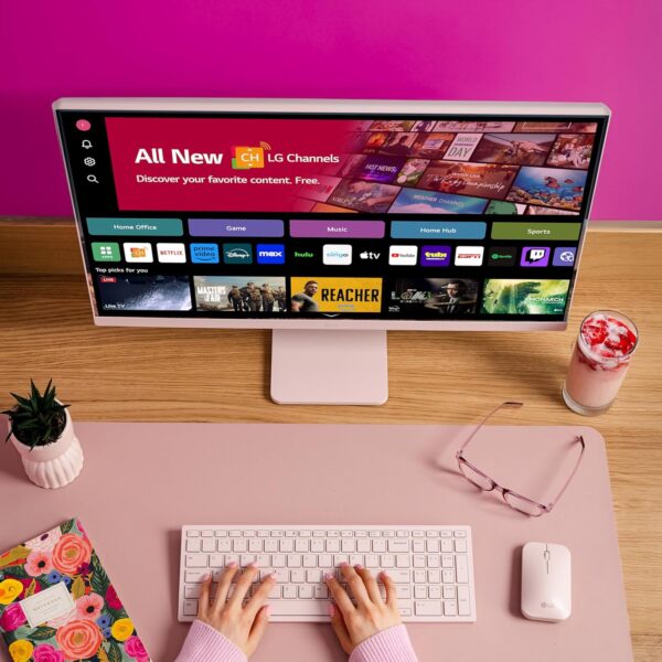 LG 27SR5BF-P 27-inch FHD (1920x1080) Smart Monitor with Streaming TV, webOS, Wireless Keyboard, Mouse, HDR10, IPS Display, webOS, Speaker, ThinQ App, Remote Control, Pink